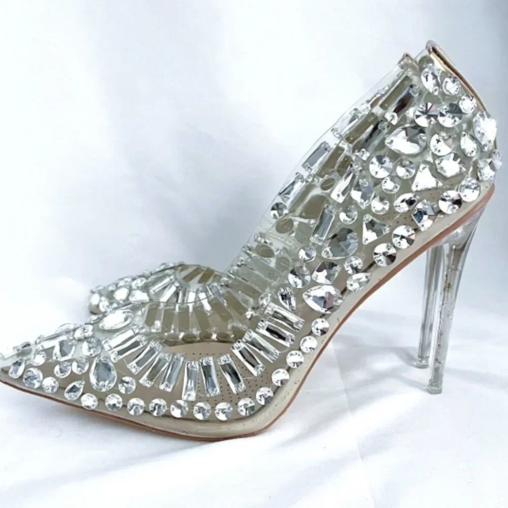 Cinderella Glass Rhinestone Heels Size 9 Azalea Wang High Heels The Bonnie Clear - Picture 1 of 10